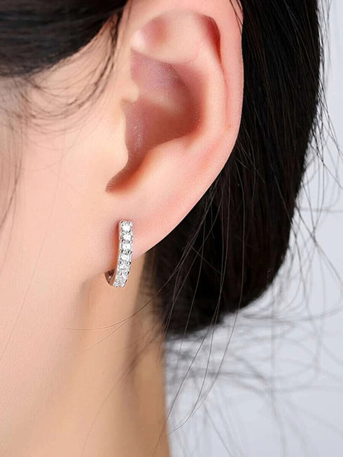 Elegant 14K White Gold Plated Paved Cubic Zirconia Men Women Huggie Hoop Earring